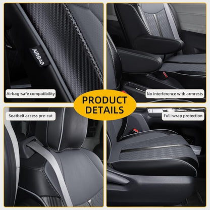 Custom Fit Sienna Seat Covers for 2021-2026 Toyota Sienna 7-Seat XLE XSE Woodland Limited Platinum [Ottoman Not Covered], Waterproof Faux Leather Full Set Airbag Compatible (Black+Grey)