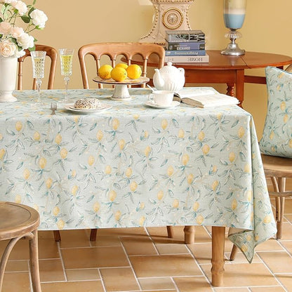 patdrea Designer Linen Green Tablecloth for Rectangle Table,Vintage Breathable Yellow Fruits Pattern Table Cloth,Decoration Cover for Kitchen Dining,Christmas,Thanksgiving,Party,55"x79"-Ania a