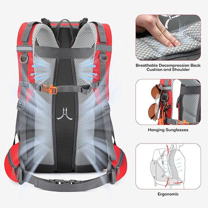 Maelstrom Hiking Backpack,Camping Backpack,40L Waterproof Hiking Daypack with Rain Cover,Lightweight Travel Backpack,Red