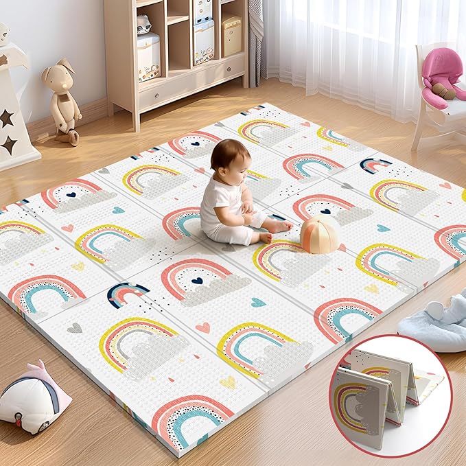 71x59 Foldable Foam Baby Play Mat for Floor, Babies Activity Tummy Time Playmat, Kids Non Toxic Foam Thick Play Mat for Baby, Toddlers, Waterproof & Anti-slip Crawling Mats
