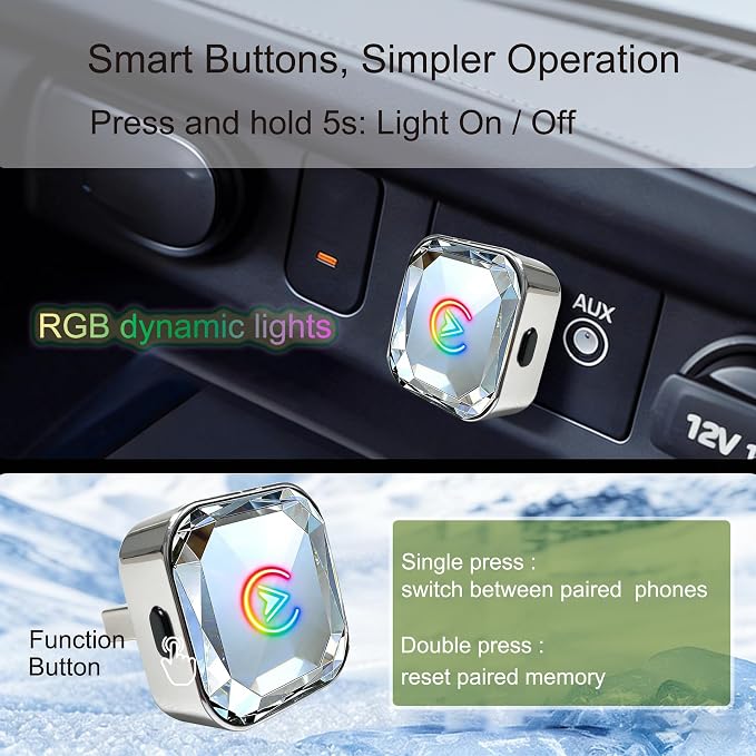 2 in 1 Wireless CarPlay and Android Auto Adapter for Peugeot 4008 2016 2017 2018 2019 2020 2021 2022 2023 2024, Mini CarPlay Dongle Converts Wired to Wireless, Fast Auto-Connect