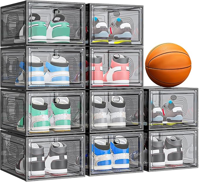 10 Pack Thicken Shoe Organizer Stackable, Upgraded Sturdy Shoe Storage Box