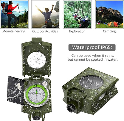 Proster IP65 Compass Hiking Survival - Lensatic Sighting Compass for Camping Navigation, Compass with Clinometer & Carry Bag for Camping Hunting Hiking Geology Activities