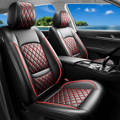 Car Seat Covers Compatible with Hyundai Accent 2017-2026 - Waterproof & Breathable Luxury Leather All-Weather Seat Cushions Protectors, Airbag Compatible, Only 2 Front seat Covers (Redline)