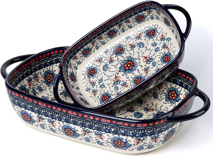 Baking Dish Ceramic Baking Pan Blue Casserole Dish Rectangular Baking Set 2pcs
