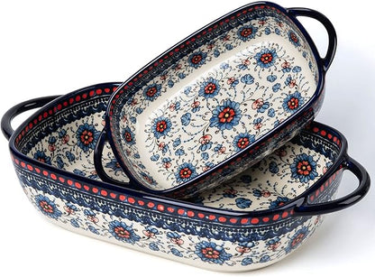 Baking Dish Ceramic Baking Pan Blue Casserole Dish Rectangular Baking Set 2pcs