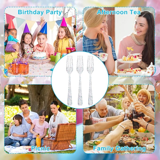 Supernal 360pcs Glitter Disposable Plastic Forks,Plastic Silverware Heavy Duty,Clear Plastic Forks,Glitter Disposable Cutlery for Birthdays, Parties, Bridal Shower and Weddings