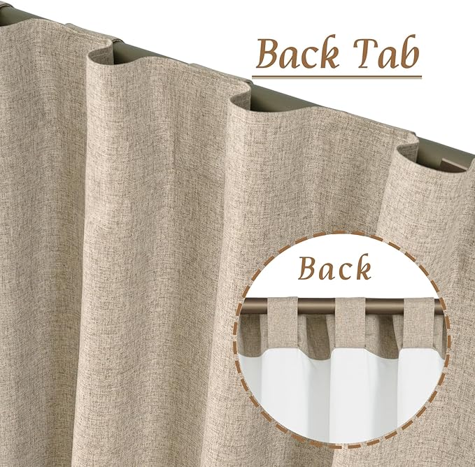 LAMIT Taupe 100% Blackout Linen Curtains, 84 Inch Linen Textured Living Room