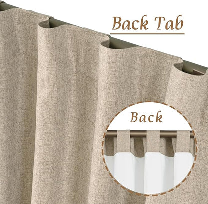 LAMIT Taupe 100% Blackout Linen Curtains, 84 Inch Linen Textured Living Room