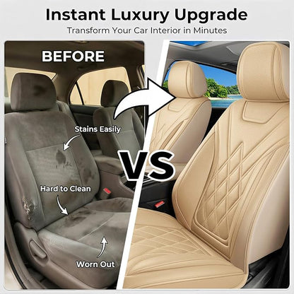 Car Seat Covers Compatible with Hyundai Kona 2018-2025 2026 - Full Set 5 Seats Luxury Leather All-Weather Seat Cushions & Protectors, Waterproof & Breathable, Airbag Compatible (Beige)