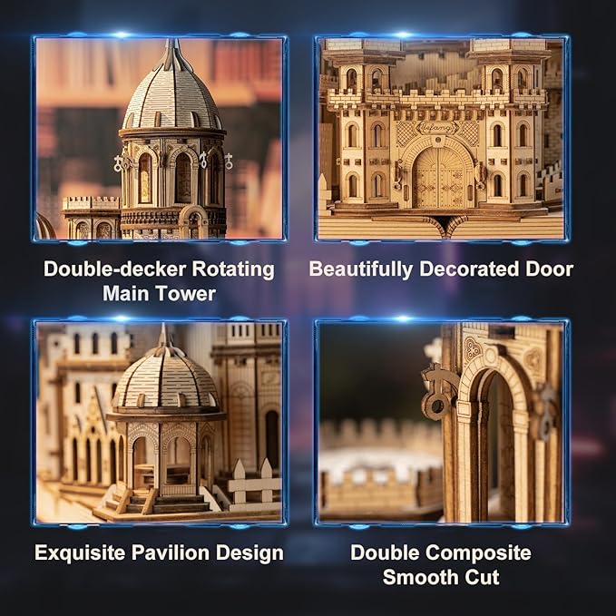 3D Wooden Puzzles DIY Mechanical Wooden Wide Model Kit 1000 Pcs 3D Puzzles for Adults Teens 14+Years Puzzle Enthusiasts Box Clockwork Enchanted Castle