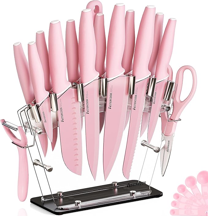 Astercook Knife Set with Block and Sharpener, 22 Piece Kitchen Knife Set