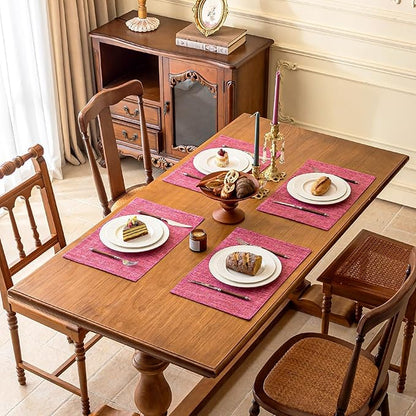 KXN Placemats Set of 6, Dual-Layer Thickened Faux Linen Table Mats, Heat Resistant & Wrinkle-Free, Machine Washable Cloth Place Mats for Kitchen Dining Indoor Outdoor (Pink)