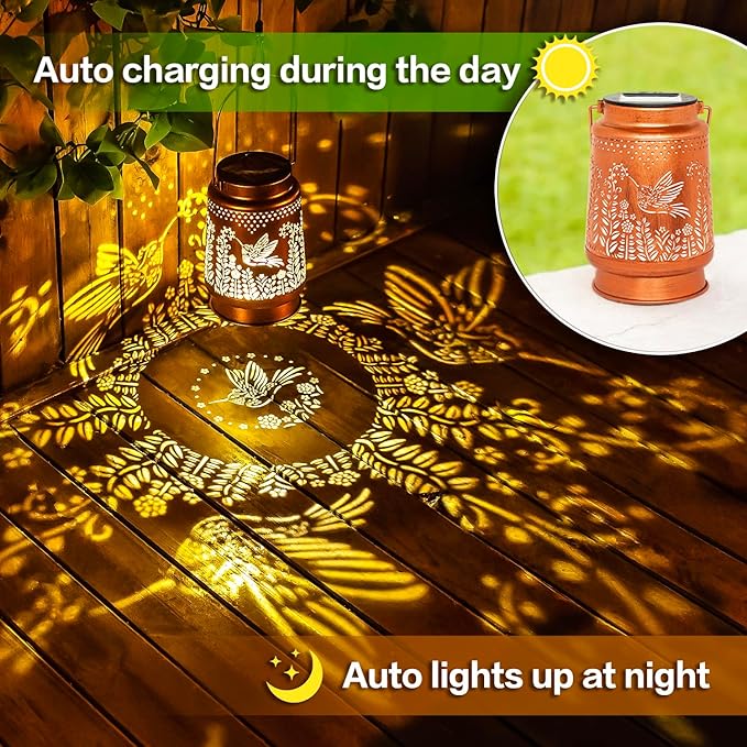 Hummingbird Solar Lanterns Outdoor Waterproof Hanging Solar Lights Hummingbird Gifts for Women Men Metal Decorative LED Hummingbird Lanterns for Garden Decor,Yard,Patio,Lawn,Tabletop,Pathway,Landscape