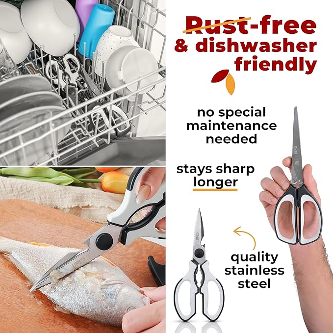 Gidli 2 Pack Kitchen Scissors & Kitchen Shears - Lifetime Replacement Warranty - Herb Scissors with 5 Blades and Cover - Heavy Duty Vegetable Salad Multi Blade All-Purpose Food Shears Dishwasher Safe