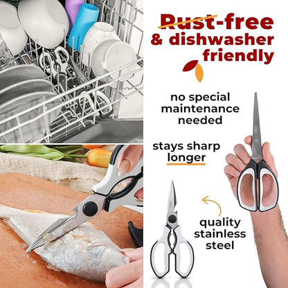 Gidli 2 Pack Kitchen Scissors & Kitchen Shears - Lifetime Replacement Warranty - Herb Scissors with 5 Blades and Cover - Heavy Duty Vegetable Salad Multi Blade All-Purpose Food Shears Dishwasher Safe