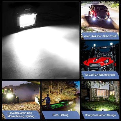 Nilight 2PC 4Inch Triple Row Lights 60W Flood Spot Combo 6000LM Bar Driving Boat Led Off Road Trucks with 12V On/Off 5 Pin Rocker Switch Power 16AWG Wiring Harness Kit-2 Leads
