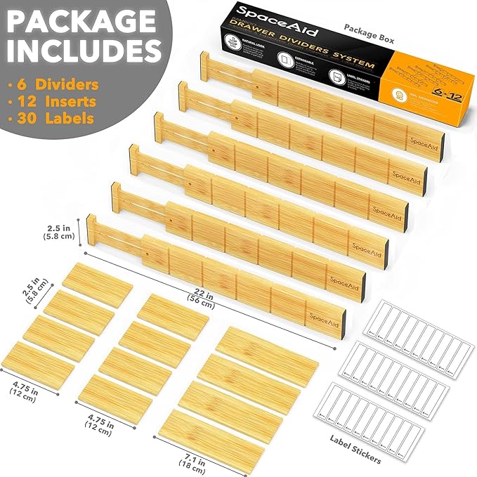 SpaceAid Bamboo Drawer Dividers