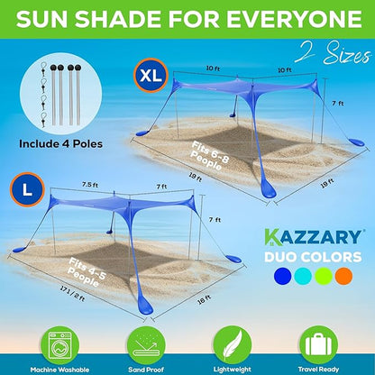 Beach Tent UPF50+ Sun Shade Canopy with Sandbags, 4 Stability Poles, Ground Pegs, Flying Disc Sand Shovel, Lightweight Sunshade Shelter, 7ft Tall for Outdoor Trips, Camping and Sports