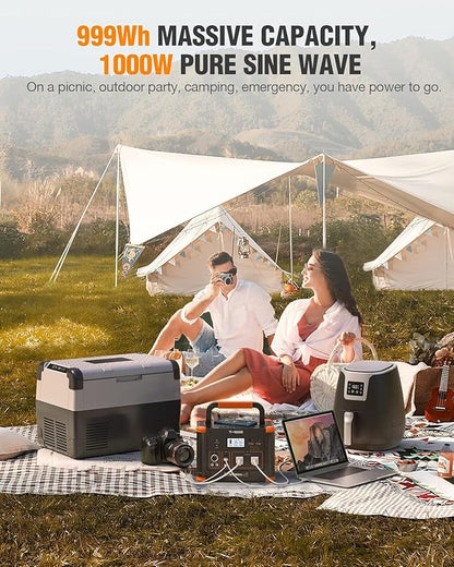 GRECELL 999Wh Solar Generator 1000W with Solar Panel 200W, 1000W Solar Generator with Panels Included, 60W USB-C PD Output, 110V Lithium Battery Pack Kit for Outdoor Hunting Travel Home (Peak 2000W)