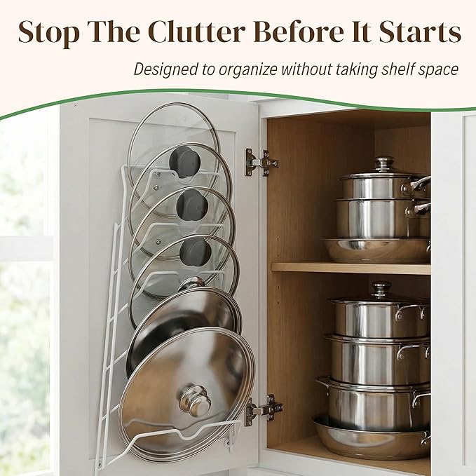 Evelots 6 Pot Lid Organizer for Cabinet or Pantry Wall
