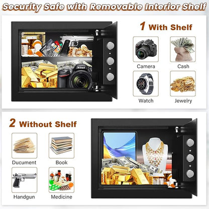 Safe Box with Fireproof Waterproof Bag, Home Safe with Keys & Pass Code & Wall