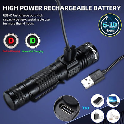DARKDAWN UV Flashlight 365nm, LED Blacklight Flashlight, USB Rechargeable flashlights, Powerful Fluorescent Portable Mini Detector for Pet Urine Stains, Uranium Glass, Money, Resin Curing, 2 Pack