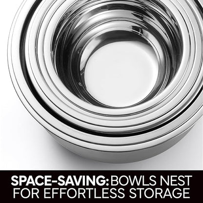 COOK WITH COLOR Stainless Steel Mixing Bowls Set with Lids - Nesting Bowls with Non-Slip Bottom, Black, 12 Pieces