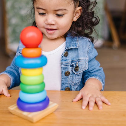Melissa & Doug Rainbow Stacker Wooden Ring Educational Toy - Wooden Stacking Rings, Stacker Toys for Toddlers Ages 2+