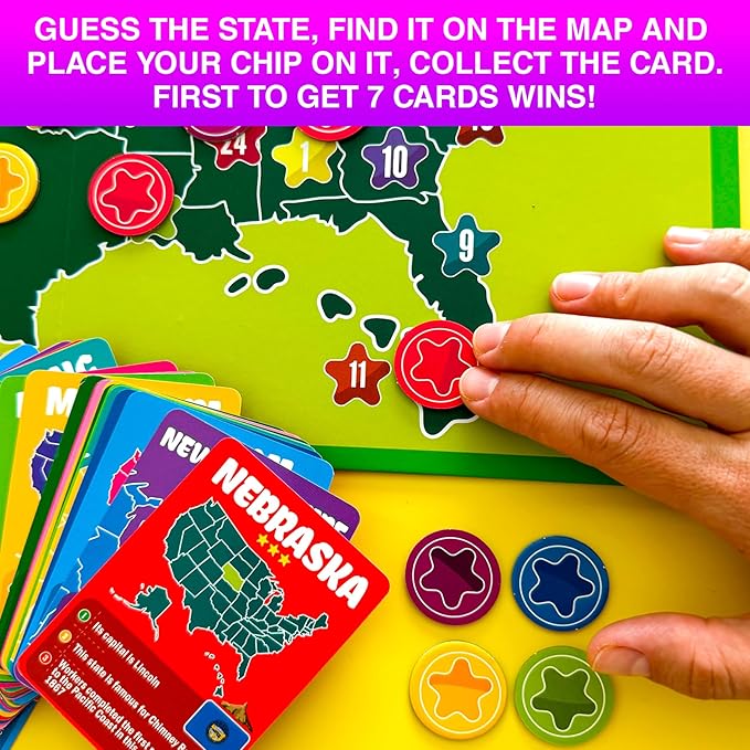 QUOKKA States of America Board Game for Kids Ages 8-12 and Families – Learn US States, Capitals, Landmarks & Fun Facts – Trivia Game with 50 Cards & Map Board – Educational Game for Classrooms or Home