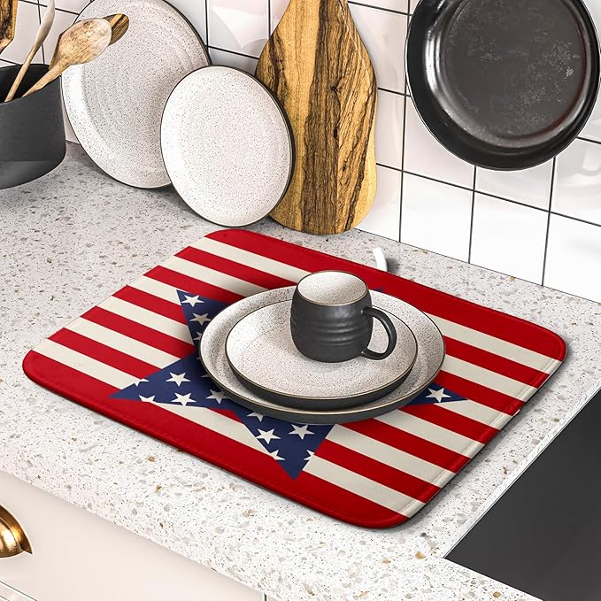 Blue Star Patriotic July of 4th Dish Drying Mat