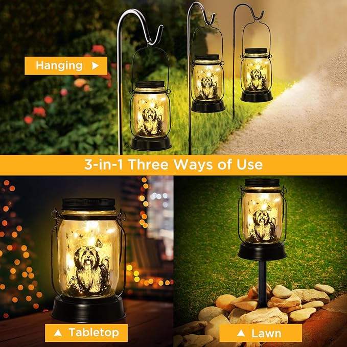 kyoryuger Shih Tzu Gifts for Women/Men Shih Tzu Solar Lanterns Dog Mom Birthday Dog Lovers Lantern Pet Loss Pet Memorial Lights Solar Garden Decoration for Yard, Patio,Backyard,Porch Torches Light