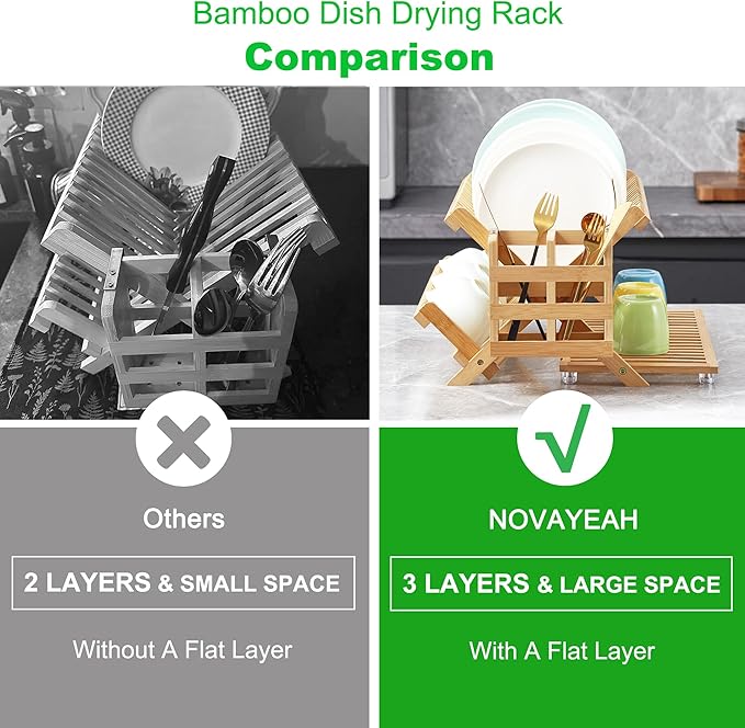 NOVAYEAH Bamboo Dish Drying Rack