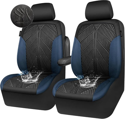 CAR PASS Waterproof Black Blue Car Seat Covers Front Seat Covers Neoprene Wetsuit,All-Weather Non-Slip Durable,Universal Fit for SUV Trucks Automotive,Armrest Airbag Compatible,Emboss Black Blue