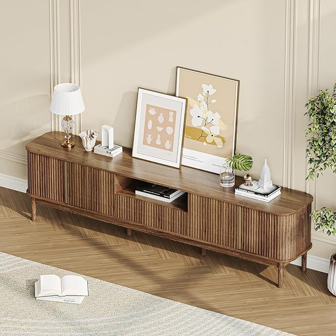 CHUWELL 86.6'' Fluted TV Stand for 75/80/85 Inch TVs, Mid Century Modern