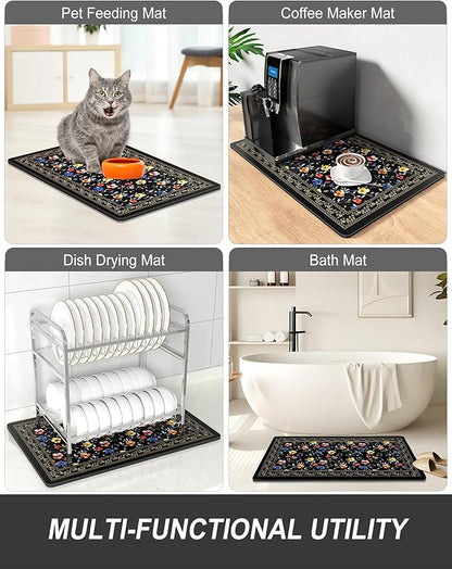 Rnivvi Dish Drying Mat for Kitchen Counter, 12 x 19" Cute Flower Theme Super
