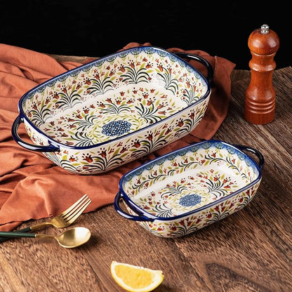 Baking Dish Ceramic Baking Pan Blue Casserole Dish Rectangular Baking Set 2pcs