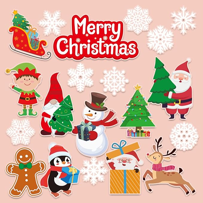 Tevxj 20 Pieces Christmas Thick Gel Clings Window Gel Clings Decals Stickers for Toddlers Kids Adults Home Airplane Classroom Nursery Christmas Party Supplies Decoration Removable and Reusable