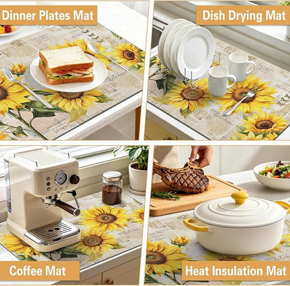Kitchen Countertop Dish Drying Mat, Super Absorbent Coffee Bar Mat
