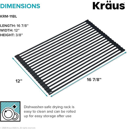 Kraus Multipurpose Workstation Sink Roll-Up Dish Drying Rack, Colander and