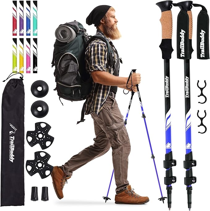 TrailBuddy Trekking Poles ??Lightweight 7075 Aluminum Hiking Poles for Women, Men & Seniors ??Collapsible Walking Sticks for Travel, Trails & Balance