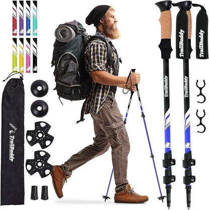 TrailBuddy Trekking Poles ??Lightweight 7075 Aluminum Hiking Poles for Women, Men & Seniors ??Collapsible Walking Sticks for Travel, Trails & Balance