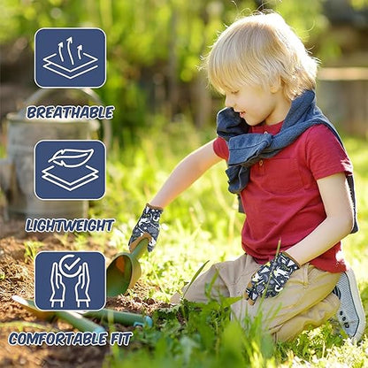HANDLANDY Kids Genuine Leather Gardening Gloves for ages 3-11, Children Toddler Work Outdoor Playing Gloves for Boys Girls Gift (Medium (for age 5-7), Blue)
