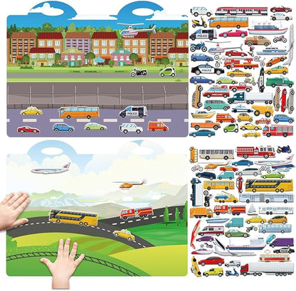 3D Transportation Puffy Sticker Play Set Kids 2-4 Toys Gifts Sticker Book Vehicles Cars Window Clings Decals for Toddlers Airplane Transportation Party Supplies Decorations 100 Reusable Puffy Stickers