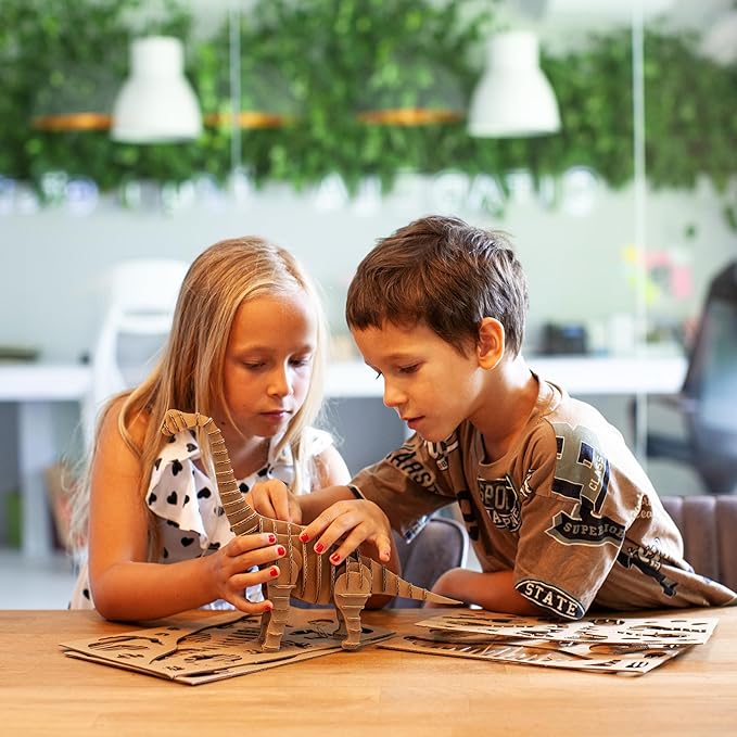 Cottify Dinosaur 3D Cardboard Puzzle - Fun 3D Puzzles for Adults & Kids, Easy to Assemble 3D Puzzle, Eco-Friendly, No Scissors or Glue Needed, Perfect Sustainable Gift (Brachiosaurus)