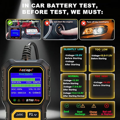 Acclope BT60 Pro Car Battery Tester, Digital Analyzer