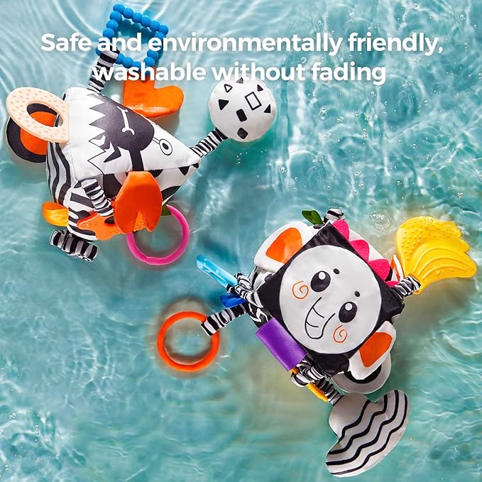 TUMAMA High Contrast Baby Toys, Black and White Infant Toys 0-3 Months for Newborn, Soft Sensory Rattles Toys with Teether for Toddlers