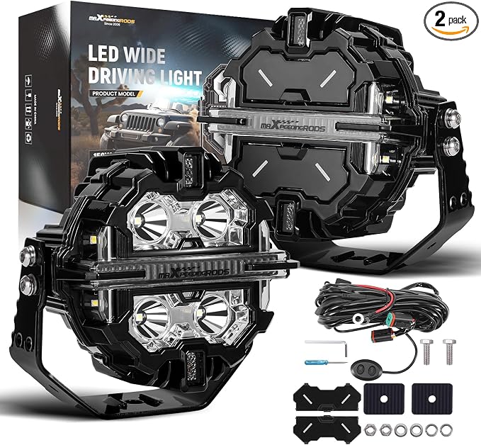 maXpeedingrods Round LED Off Road Lights 5" 178W 21360LM Fog Lights with Amber/White DRL, LED Light Bar 270°Side Shooter for Trucks SUV Pickup ATV UTV Motorcycles, with 4 Black Light Covers
