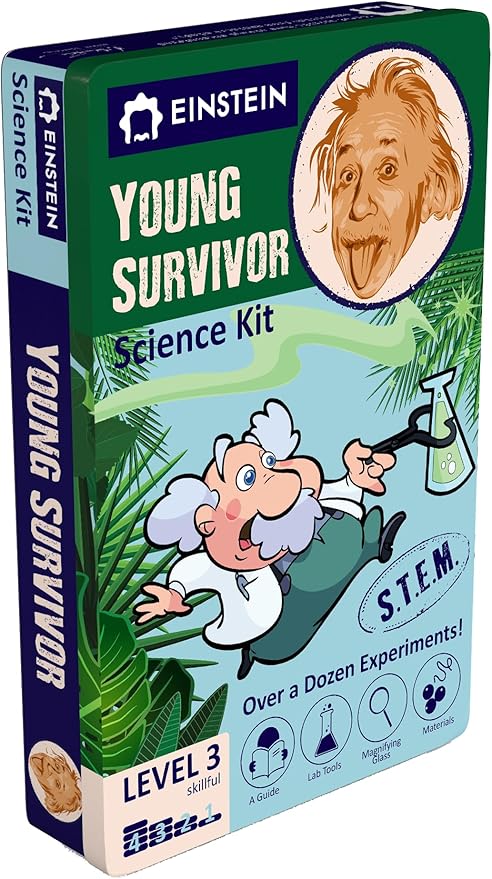 Einstein’s Young Survivor Science Kit for Kids. STEM for Boys & Girls Aged 8 and Above. Over a Dozen of Exciting Experiments Inside. Detailed Picture Guide Included.