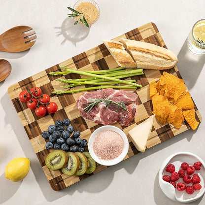 THETCHRY Bamboo Cutting Boards for Kitchen, Checkered Wooden Cutting Board